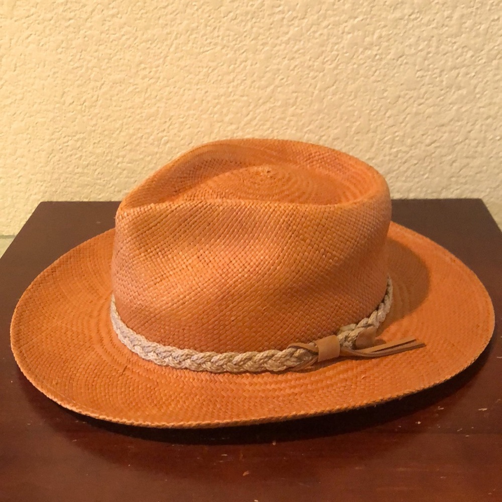 Scala‎ unisex handmade/woven Panama hat in orange 7-1/4 to 7-3/8